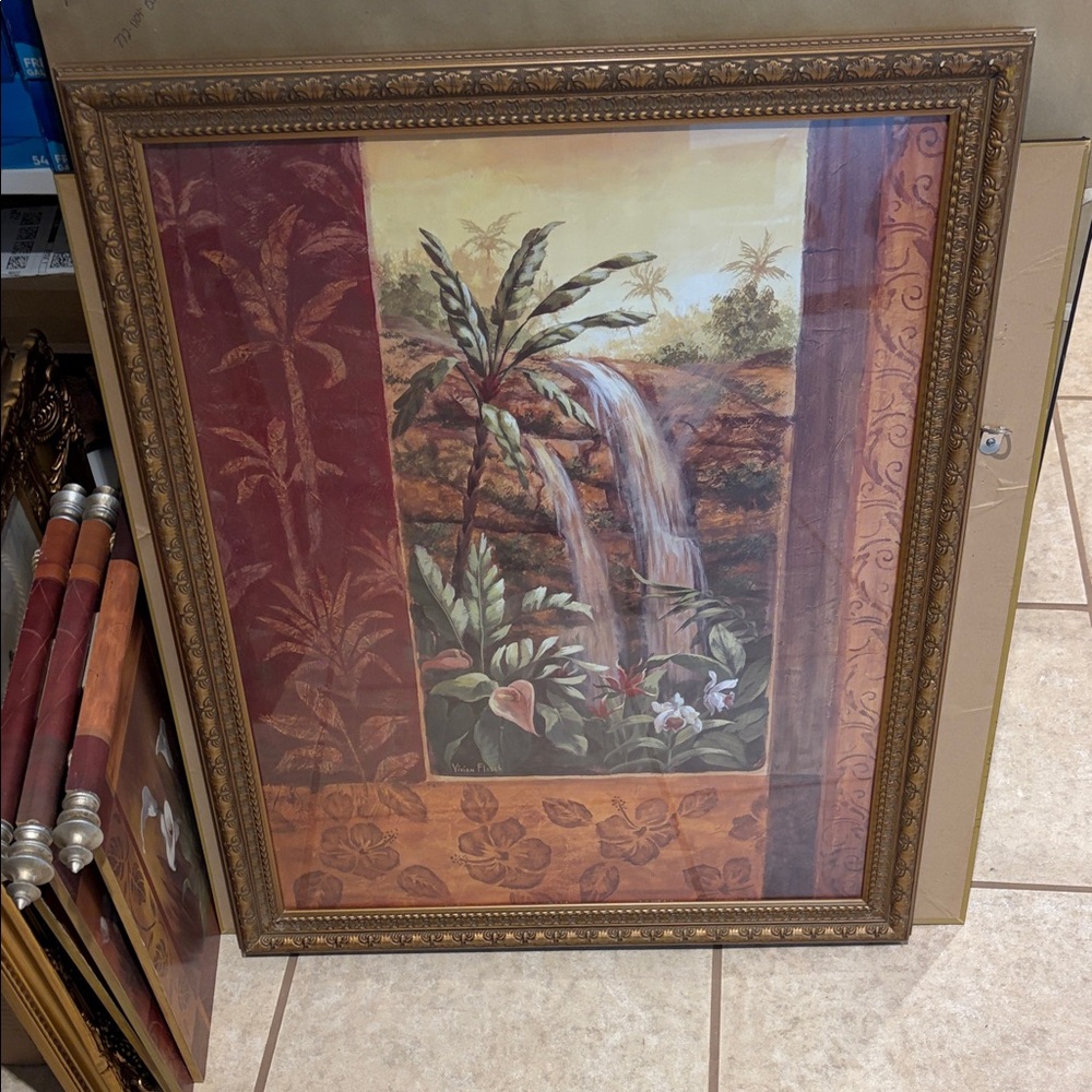 Framed Tropical Waterfall Art
